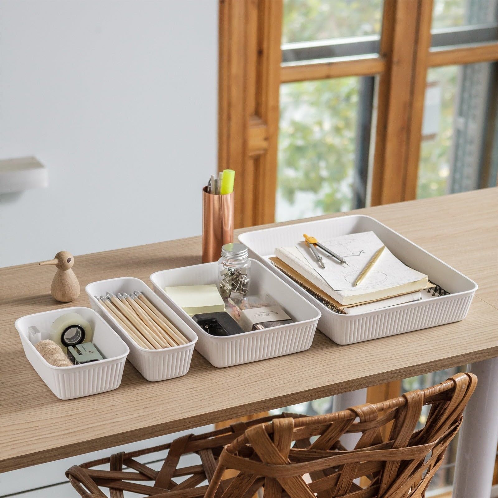 Tatay Caja Organizadora A4 Baobab | Cesta Almacenaje Plastico | Diseño Elegante Funcional | Orden Hogar y Oficina | Plástico Reciclado Libre de BPA | 24,7x33,6x5,6 cm, Blanco