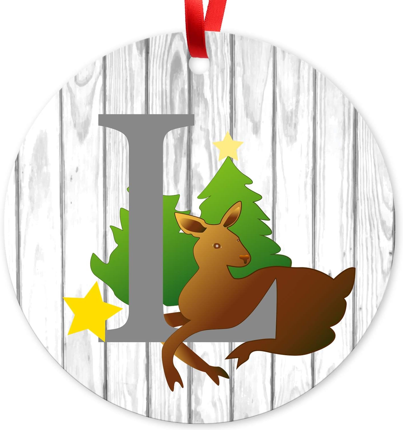 Letter L Monogrammed Metal Christmas Tree Holiday Ornament, Velvet Pouch Included, Large 3.75" Round Metal Ornament