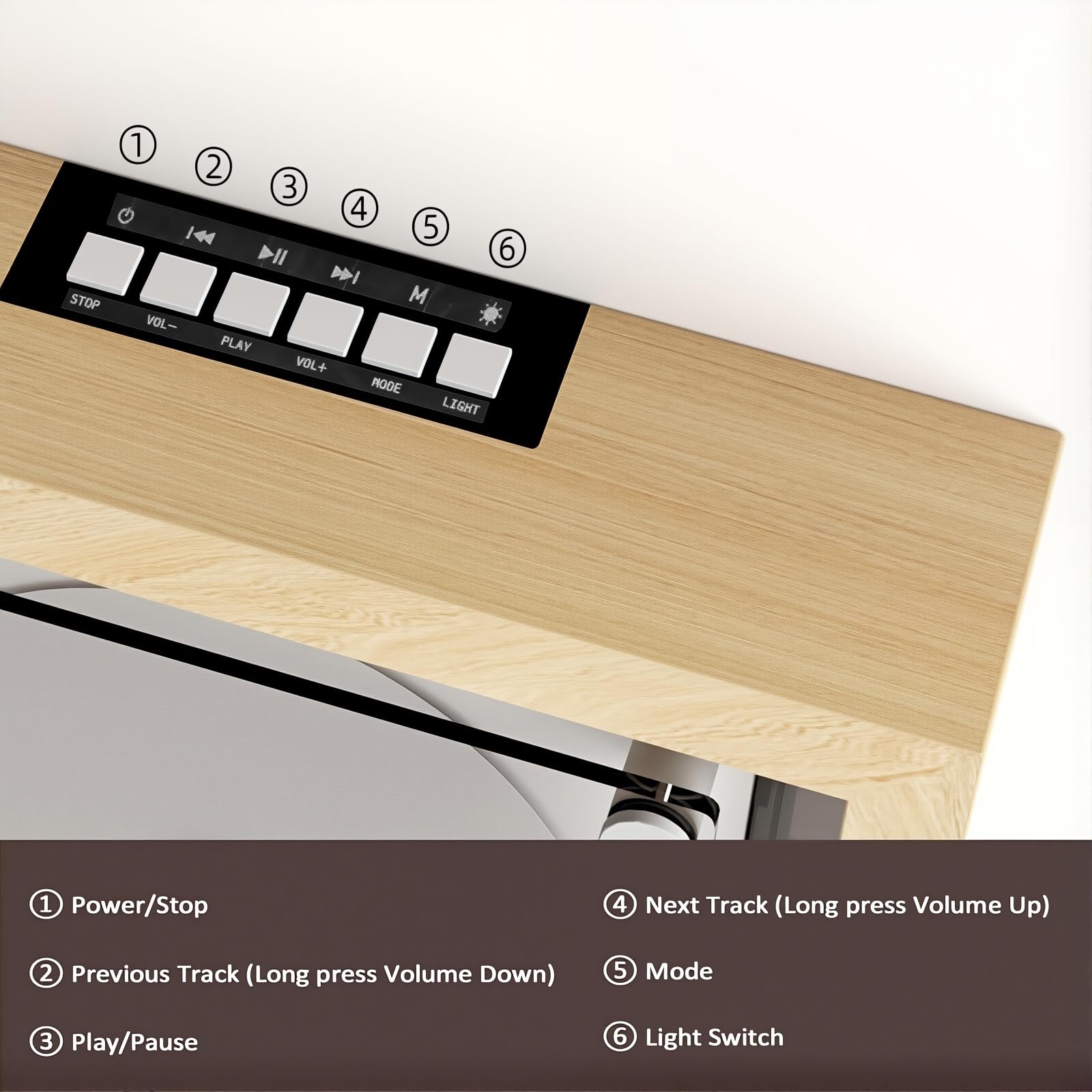 Lettore CD montabile a parete con Bluetooth, USB, uscita AUX, telecomando, altoparlanti e illuminazione a LED per la decorazione domestica