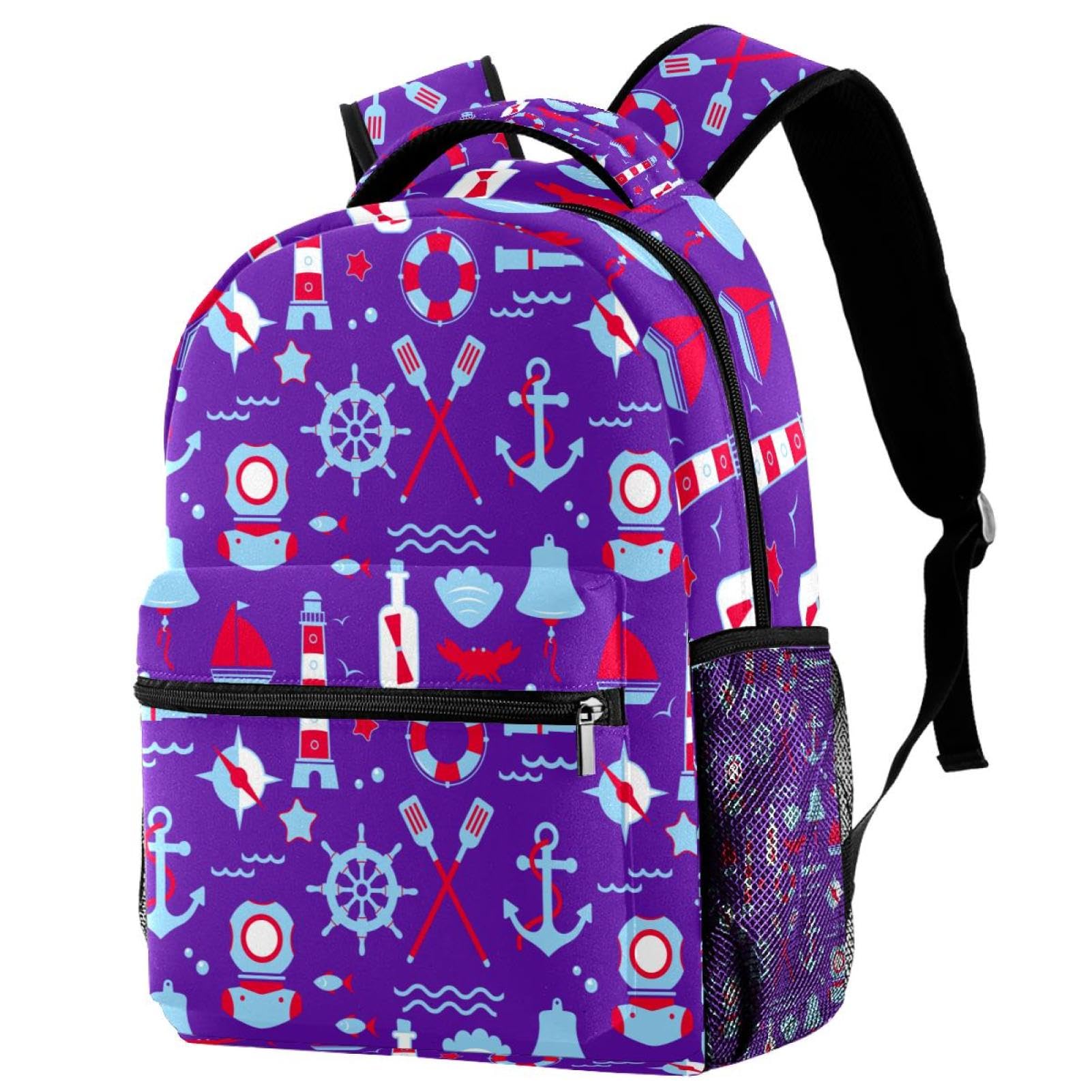 VAPOKF Mochila escolar, mochila de viaje, informal, para mujeres, adolescentes, niñas, niños, brújula de ancla Ocean Elements, multicolor, 29.4x20x40cm/11.5x8x16 in