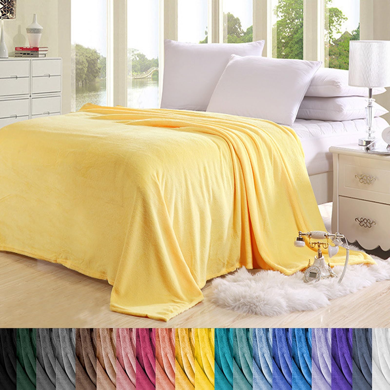 Manta Sofa Polar Grande 100 x 300 cm Hay Diferentes Tamaños y Colores Disponibles Flannel Blanket Multiusos para Sofá, Cama, Sillón, Amarillo