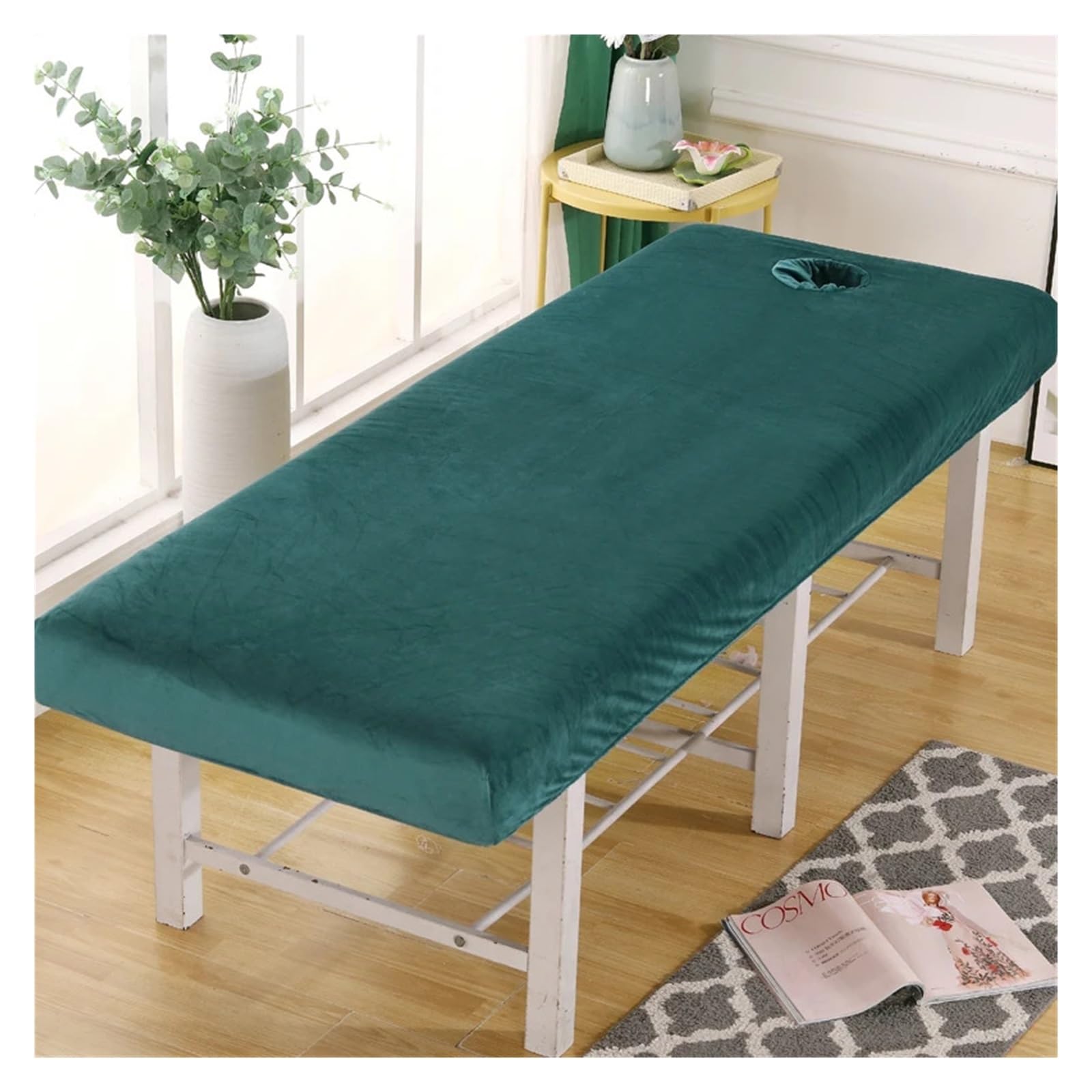 Thicken Velvet Beauty Salon Massage Table Fitted Bed Sheet Skin-Friendly SPA Cover With Hole for Massage Tables(Green,190x80)