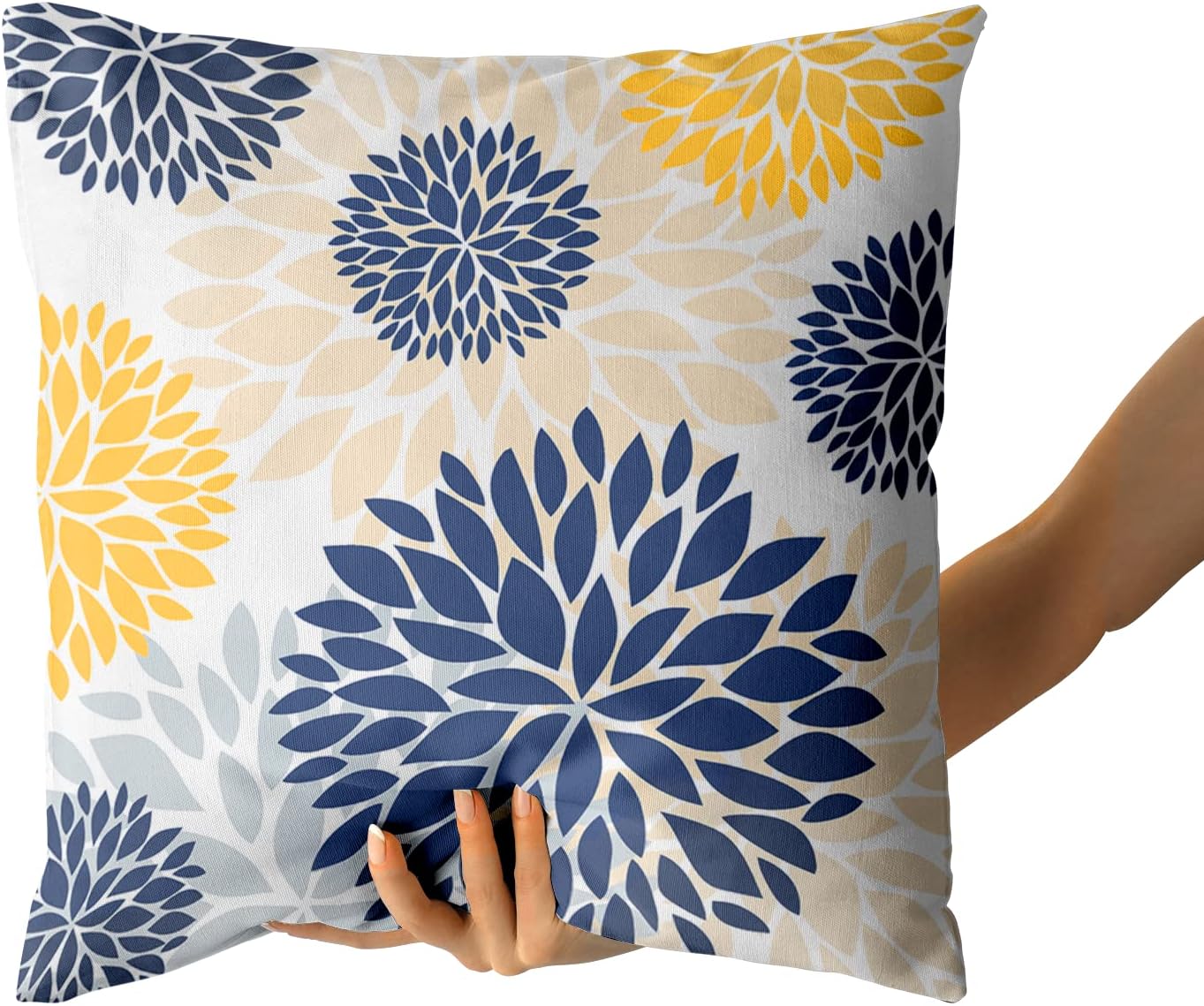 Kawani Yellow and Blue Throw Pillows Covers 20x20 Set of 2, Gray Navy Dahlia Flower Pillow Cushion Cases, Floral Decor Throw Pillows Cover Gifts for Bed Couch Sofa Living Room (TPC-23042218)