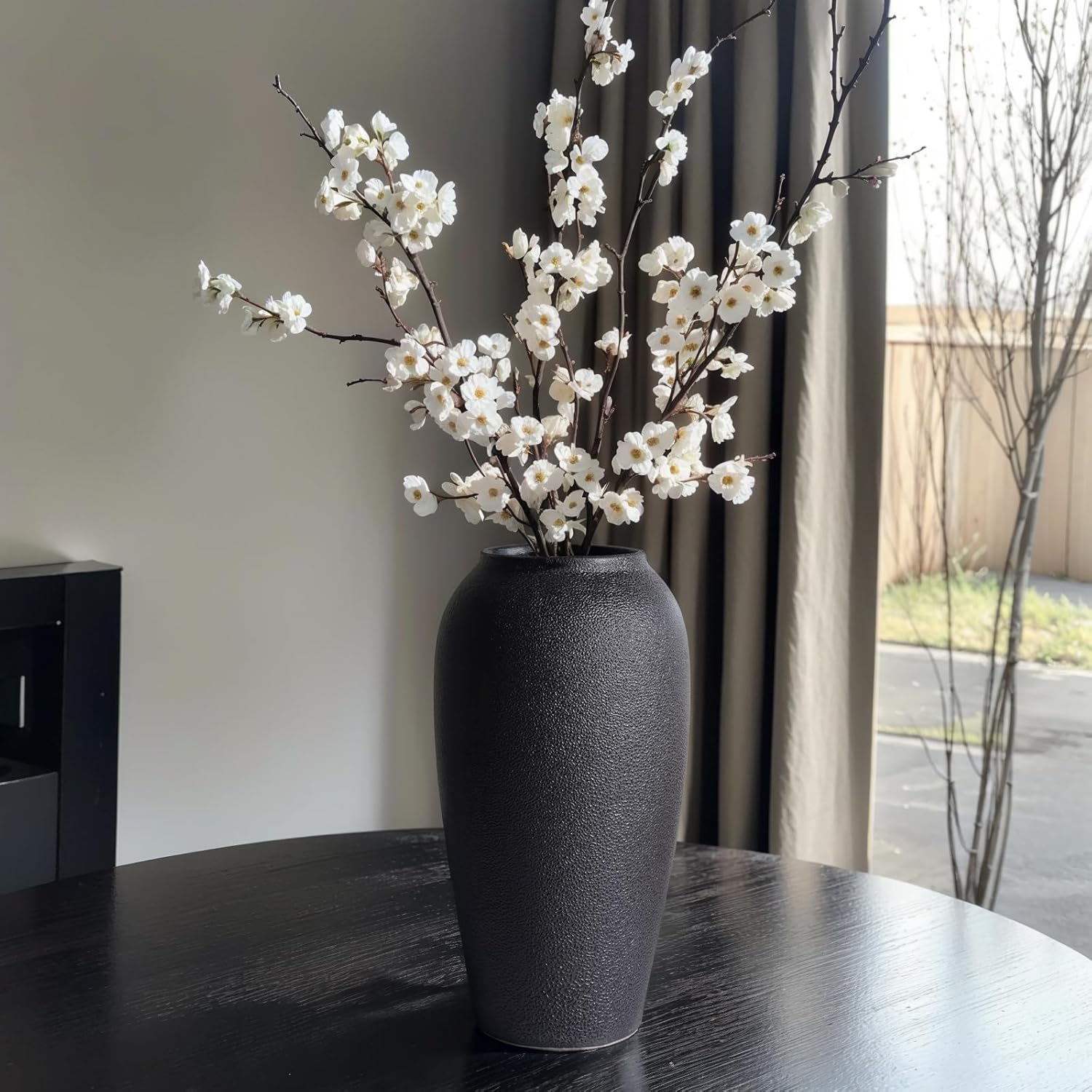 Rustic Ceramic Vase – 13.8" Large Black Ceramic Vase for Home Decor, Modern Terracotta Floor Vase for Living Room, Entryway, Kitchen, Black Vases for Centerpieces, Housewarming Gifts