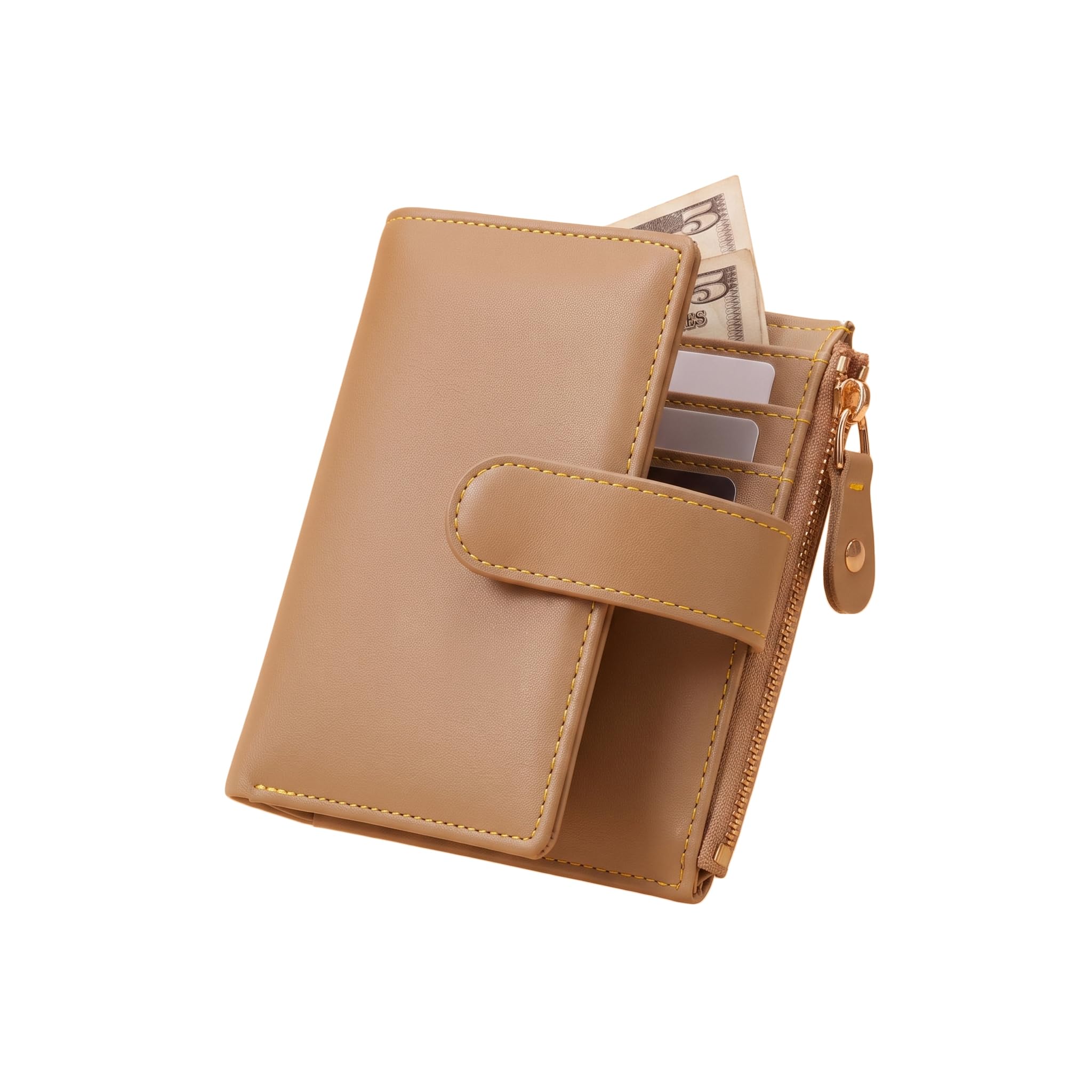 Women’s Compact Vegan Leather Wallet with Card Slots, ID Window and Coin Pocket - Beige-picture-20