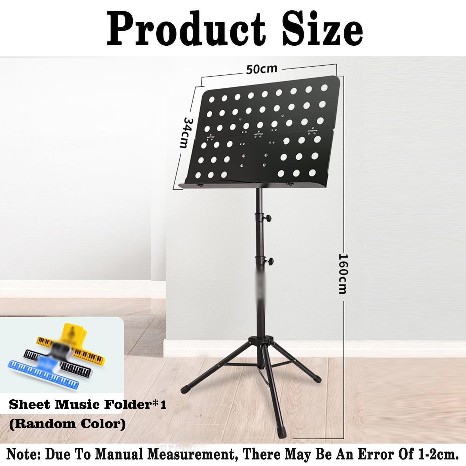 Notenständer, Stabiler und verstärkter Notenständer, Faltbarer Notenständer, höhenverstellbar für Instrumentenspiel, Band und Chor (schwarz 160 cm)