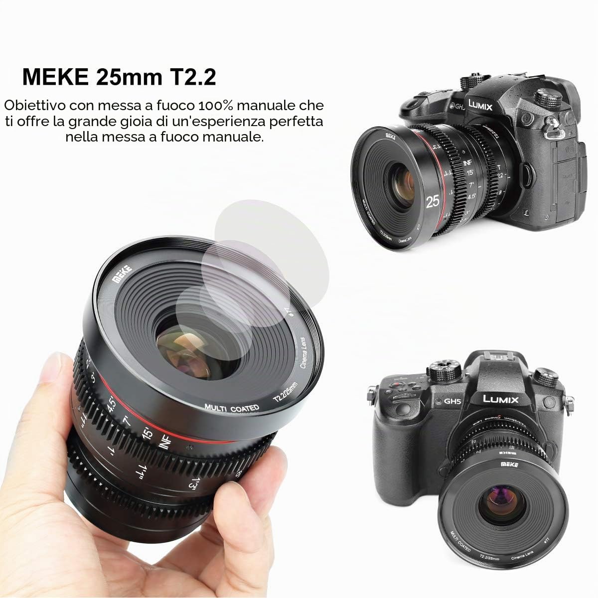 Meike 25mm T2.2 Manual Focus Prime Mini Cinema Lens for Micro Four Thirds MFT M43 Mount Cameras and BMPCC