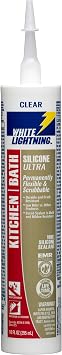 White Lightning W21101010 Silicone Ultra Kitchen & Bath Sealant, Clear, 10 fl. oz.