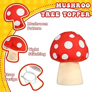 Eyourlife Mushroom Tree Topper, 9 Inch Christmas Tree Ornament, Red and White Farm Tree Topper Plush Stuffed Decorations for Christmas Holiday Birthday Indoor Party Supplies