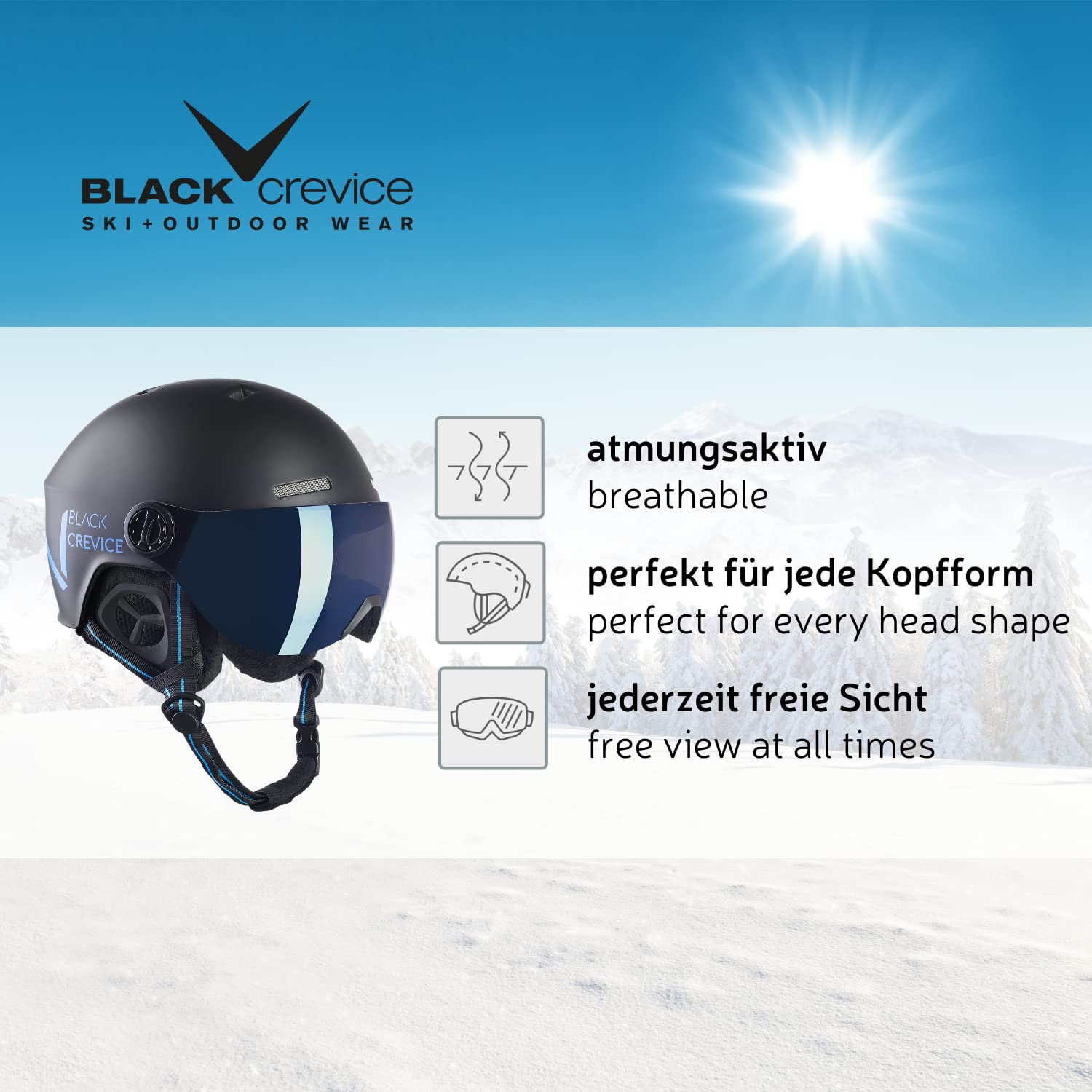 BLACK CREVICE Casco da sci Sölden I Casco da sci con visiera stile pilota in diversi colori I Casco da sci Uomo & Donna I Casco da snowboard unisex I Casco da sci traspirante I Regolabile