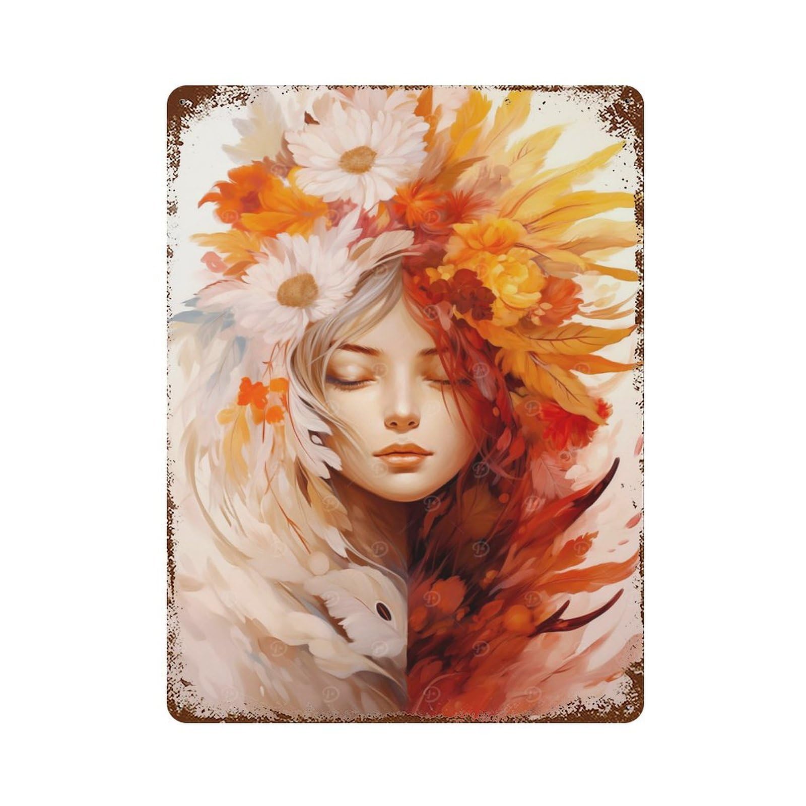 Mystic Feathered Beauty Rust Effect Tin Sign 15.7"x11.8", Old School Wall Decor for Farmhouse, Kitchen And Entryway Decor