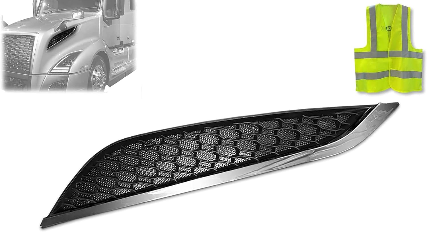 KOZAK Air Hood Vent Grille compatible with Volvo VNL 2018 2019 2020 (Driver Left Side) PLUS Logo Emblem and KOZAK Vest