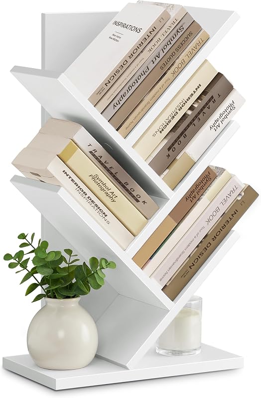 VASAGLE Custos Collection - Estantería en forma de árbol, Librería de 5 niveles, Estante esquinero pequeño que ahorra espacio, Árbol para libros, Para libros, CD, juegos, para dormitorio, sala de estar, oficina en casa, Blanco Nube ULBC183T14