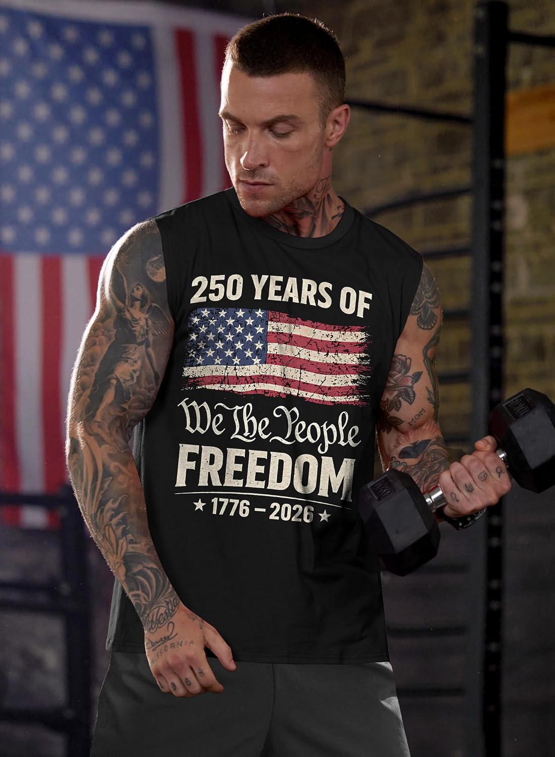 Mainfini Men American Flag Tank Top Muscle Graphic Gym Workout USA Sleeveless Tee Shirts (S-3XL) image 4