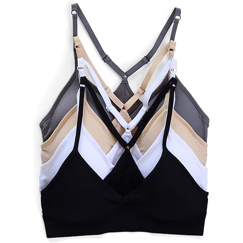 Kalon Women’s 4 Pack Racerback Sports Bralette Seamless Wireless Comfort Bra