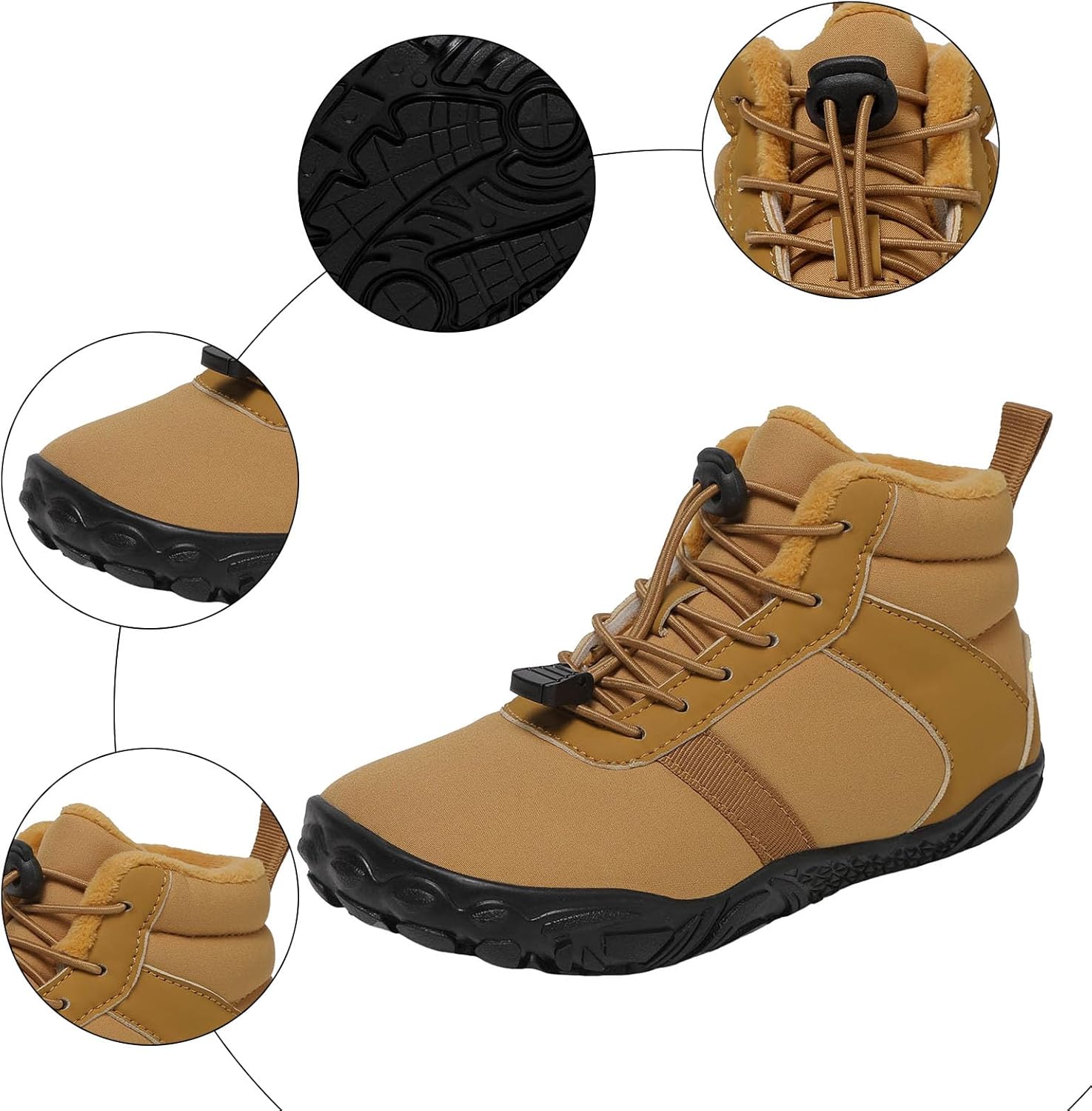 Kids Barefoot Shoes Hiking Boots Girls Boys Winter Wide Toe Box Fleece Lined Warm Anti-Slip High Top Waterproof Ankle Snow Boots Outdoor Cold Weather Athletic Trekking Walking Shoes - Image 4