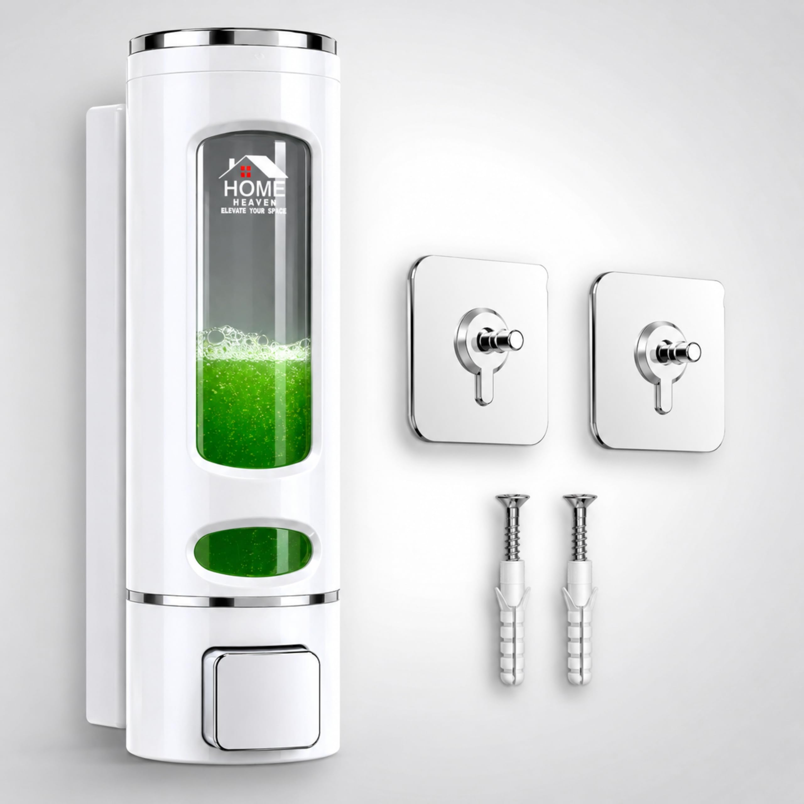 HOME HEAVEN 400ml No-Drill Adhesive Wall-Mounted Soap Dispenser – Durable ABS Plastic Holds Hand Wash – Shower Gel – Sanitizer Compact White Capsule Design for Kitchen – Bathroom Sink (1-Pack)-image-5