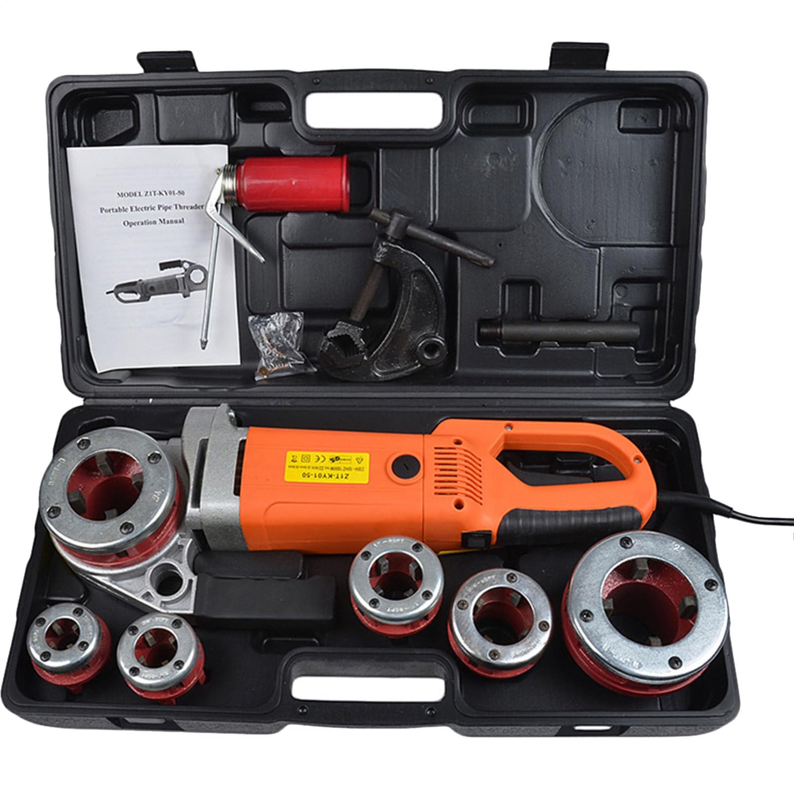 Roscadora eléctrica de tuberías, máquina roscadora de tuberías de 2000 W/2300 W con Juego de 6 Matrices de 1/2" a 2", con 4 Matrices de 1/2" a 1 1/4", Kit de roscado,