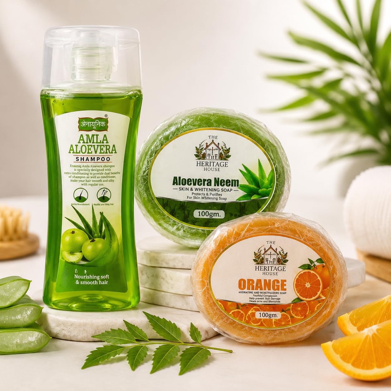 The Heritage House Natural Herbal Combo with Amla Aloevera Shampoo, Aloevera Neem Soap, and Orange Moisturising Soap-picture-23