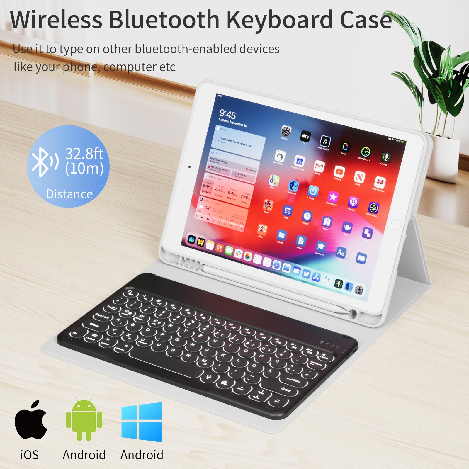 Custodia girevole a 360 gradi con tastiera Bluetooth per iPad da 10,2 di settima generazione/iPad 8a generazione/iPad 9a generazione, tastiera Custodia girevole a 360 gradi con tastiera Bluetooth per iPad da 10,2 di settima generazione/iPad 8a generazione/iPad 9a generazione, tastiera