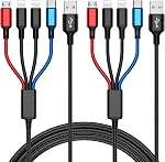 Multi Charging Cable 4-in-1 Multi Charger Cable [2Pack-4FT] Nylon Braided Multiple USB Charging Cable Fast Phone Charger Cord Multi USB Cable with Dual IP/Type C/Micro USB Port for Most Phones/Tablet