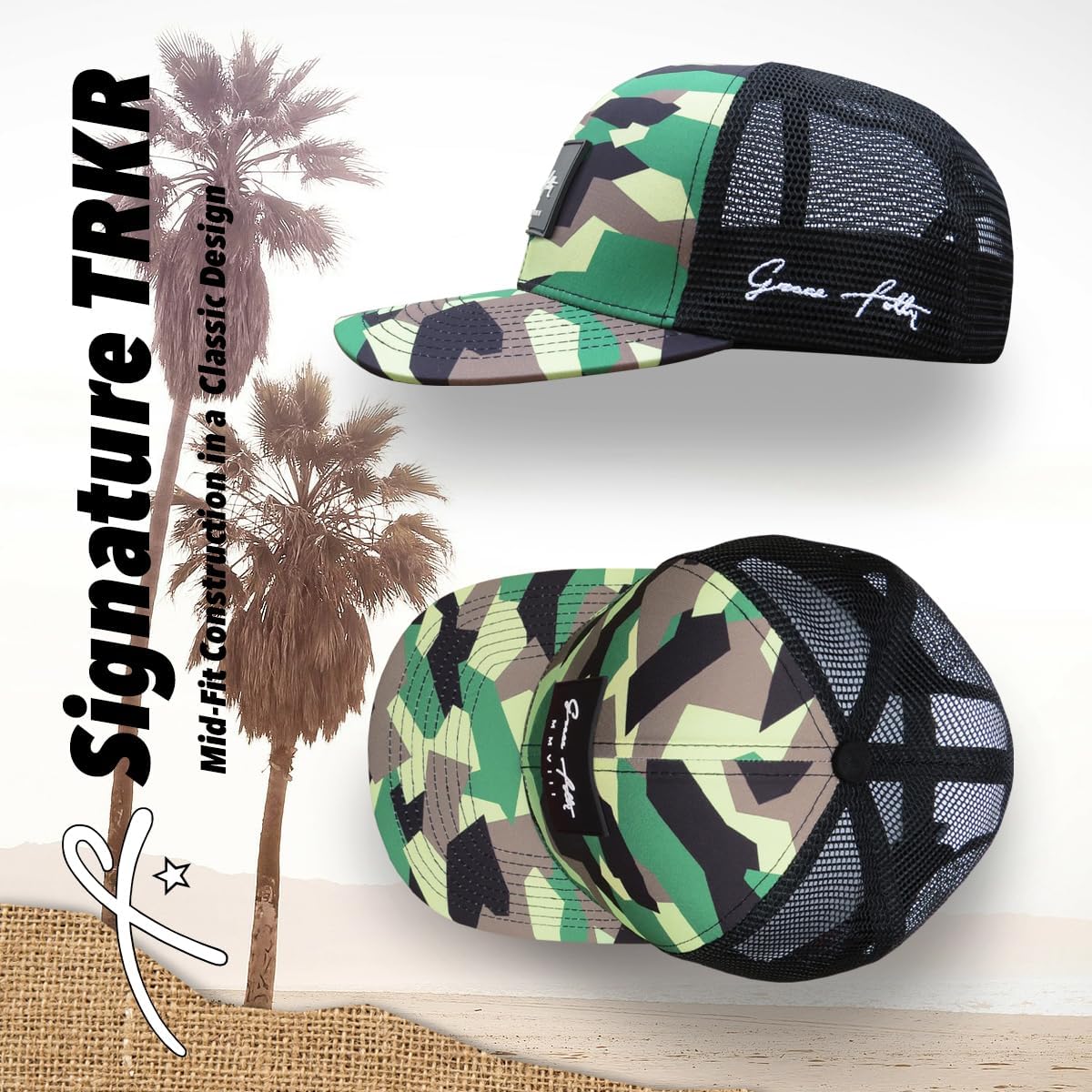 Grace Folly Trucker hat for Men or Women- Many Cool Designs (Camo) - Image 2