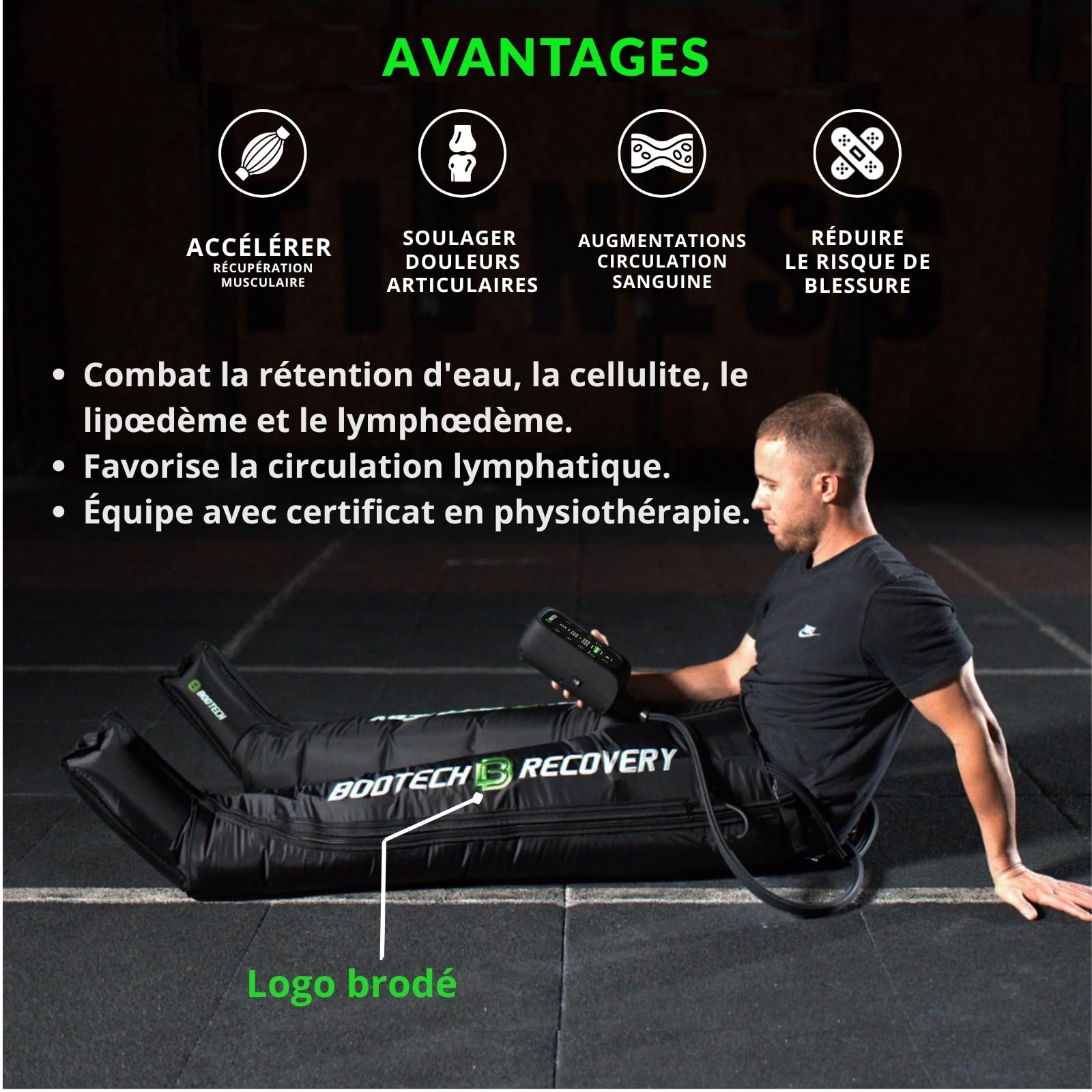 BOOTECH Pantalon de Pressothérapie pour la Maison, Masseur Rechargeable pour Jambes Fatiguées avec 6 Chambres, Améliore la Circulation, Récupération Musculaire, Drainage Lymphatique, Anti-Cellulite