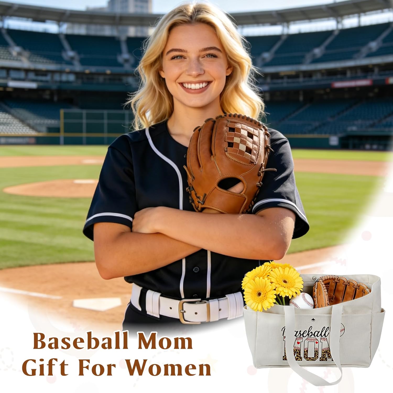 Baseball Mom Tote Bags,XL Baseball Mom Bag with Pockets,Large Capacity Bag for Daily Use,Games,Travel,Gym-Black
