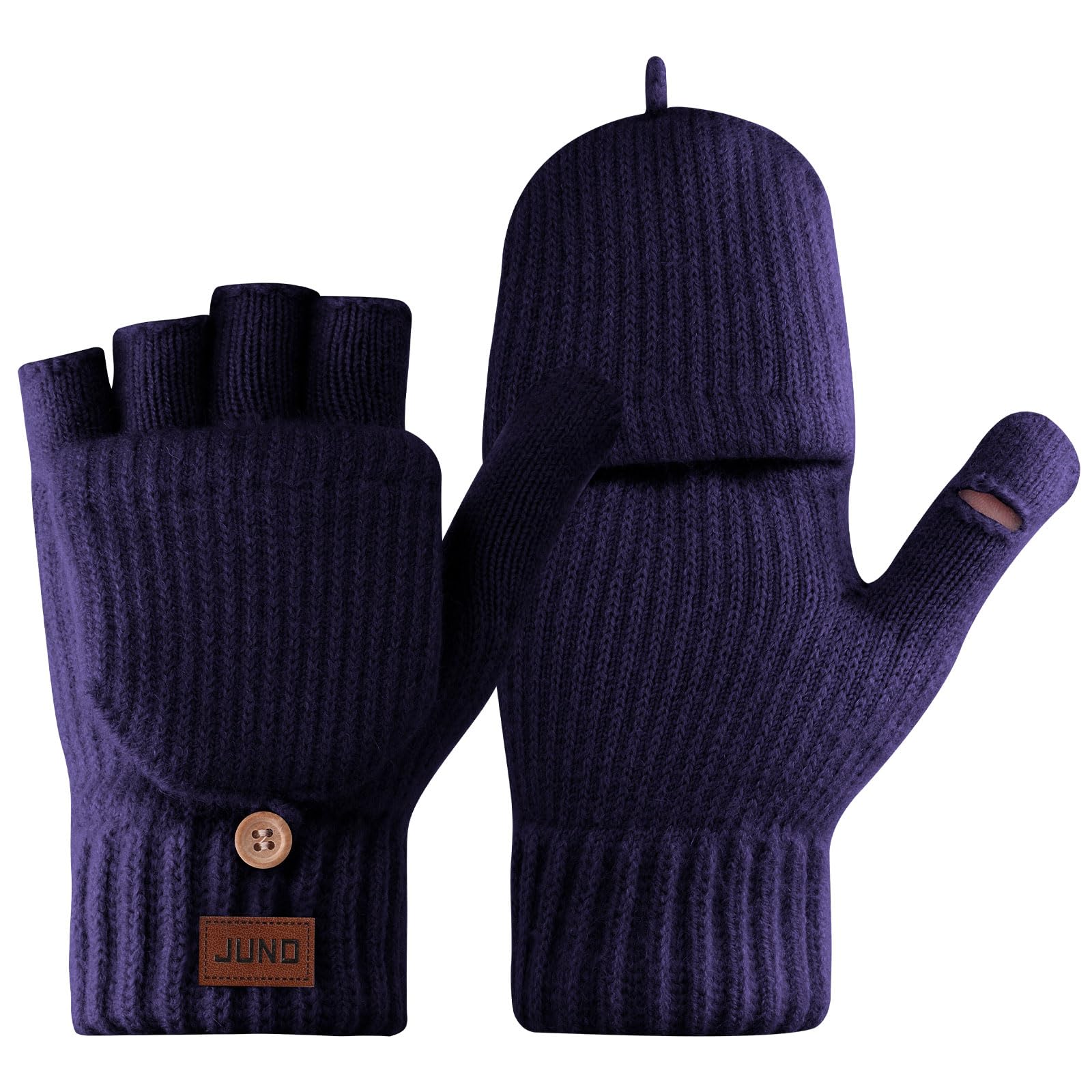 Fjquamitix Unisex Navy Winter Fingerless Gloves For Women,Thermal Mitten Flap Touchscreen Knitted Soft Lining Warm And Windproof Winter Gloves For Skiing Cycling Running (Navy)