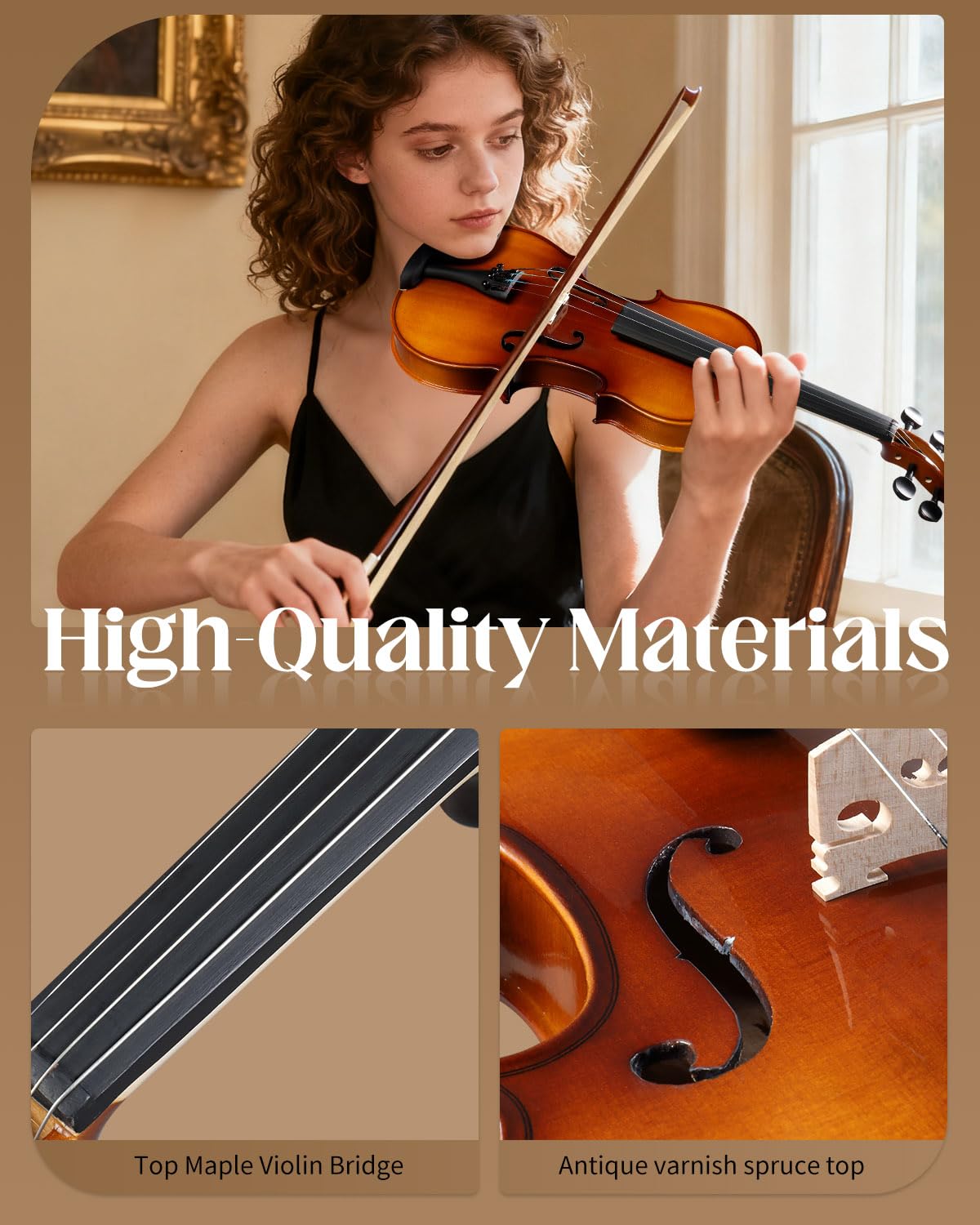 Ktaxon 4/4 Violine Massivholz Akustik Geige Set in voller Größe für Anfänger und Erwachsene Handgefertigtes Starter-Set enthält Bogen, Kolophonium, Brücke, Schulterstütze, Stimmgerät, extra Saiten und