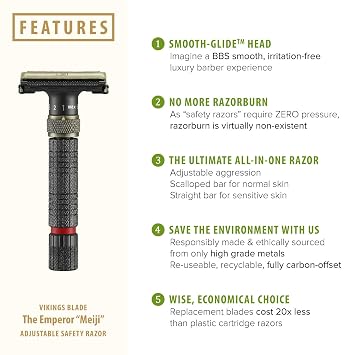 VIKINGS BLADE Adjustable Double Edge Safety Razor + Luxury Case. Smooth, Reusable, Eco-Friendly (The Emperor Meiji)