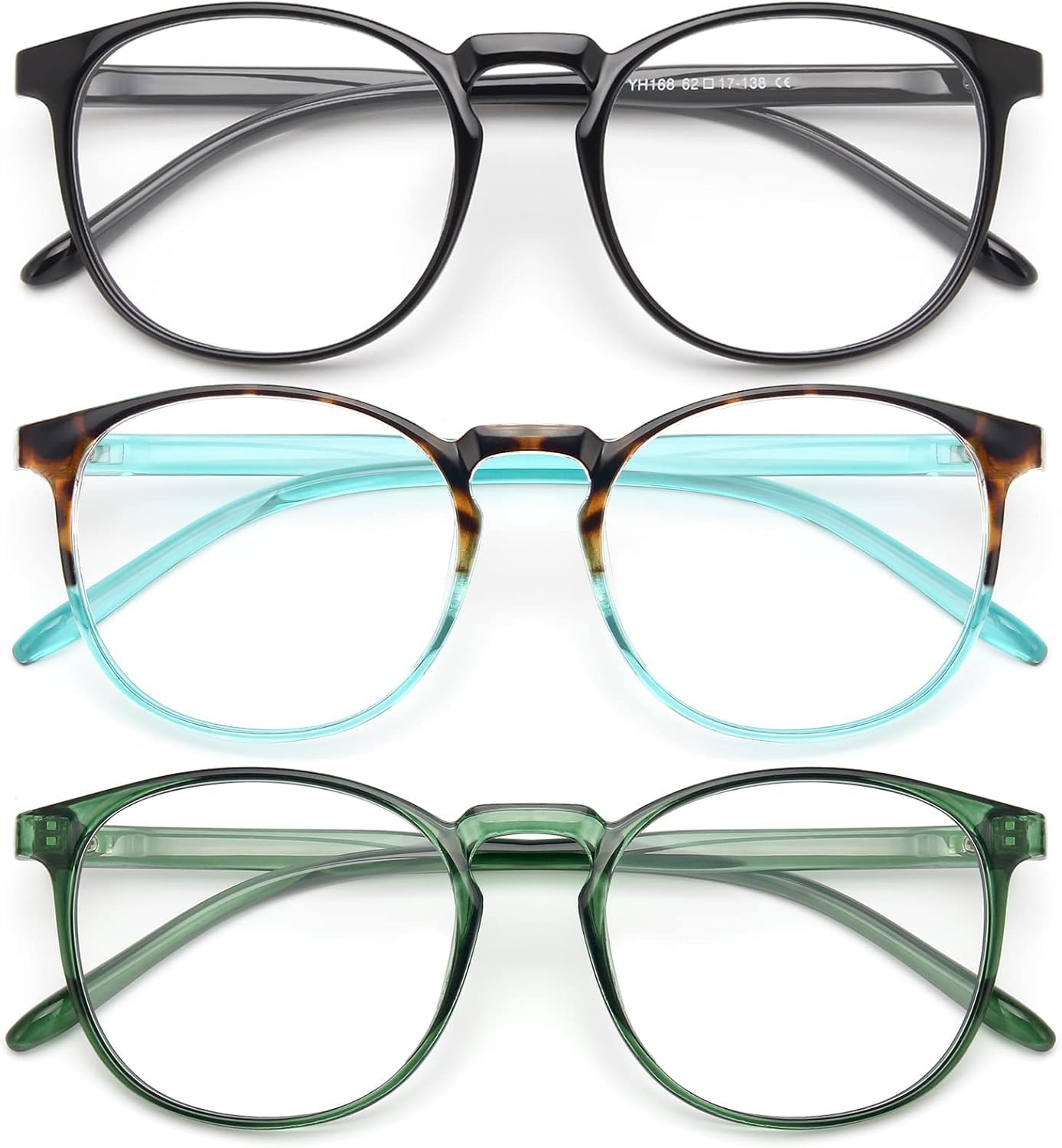 IBOANN Chic & Comfy Blue Light Glasses for Women - 3-Pack Round Frames, Screen-Ready Style with UV Protection Coating