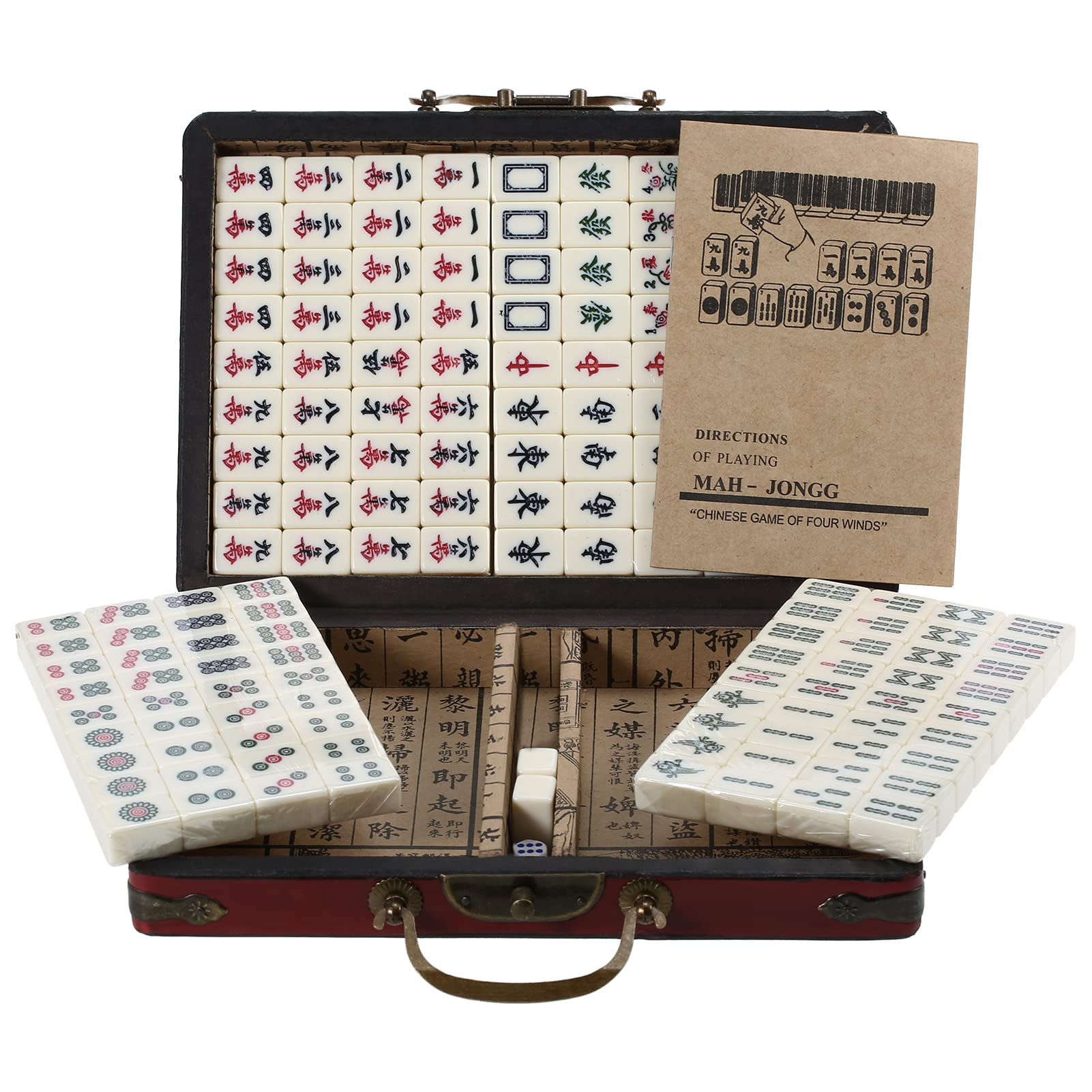 Coffret de Mahjong Portable avec étui Rangement en Bois Jeu Pratique pour Les déplacements Loisirs Famille