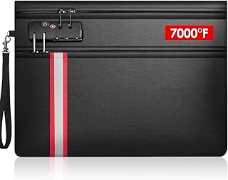 Feuerfeste Dokumententasche 7000℉, mit TSA007 Zahlenschloss – A4 Format 36×26 cm, Doppelte Reißverschlüsse, Wasserdichte Sicherheitsmappe für Geld, Reisepass & Karten (Schwarz)
