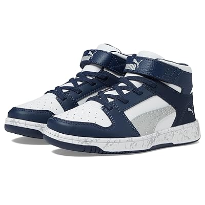 PUMA Kids Rebound Layup Marble Kids Shoes PUMA White Flat Light Gray Club Navy