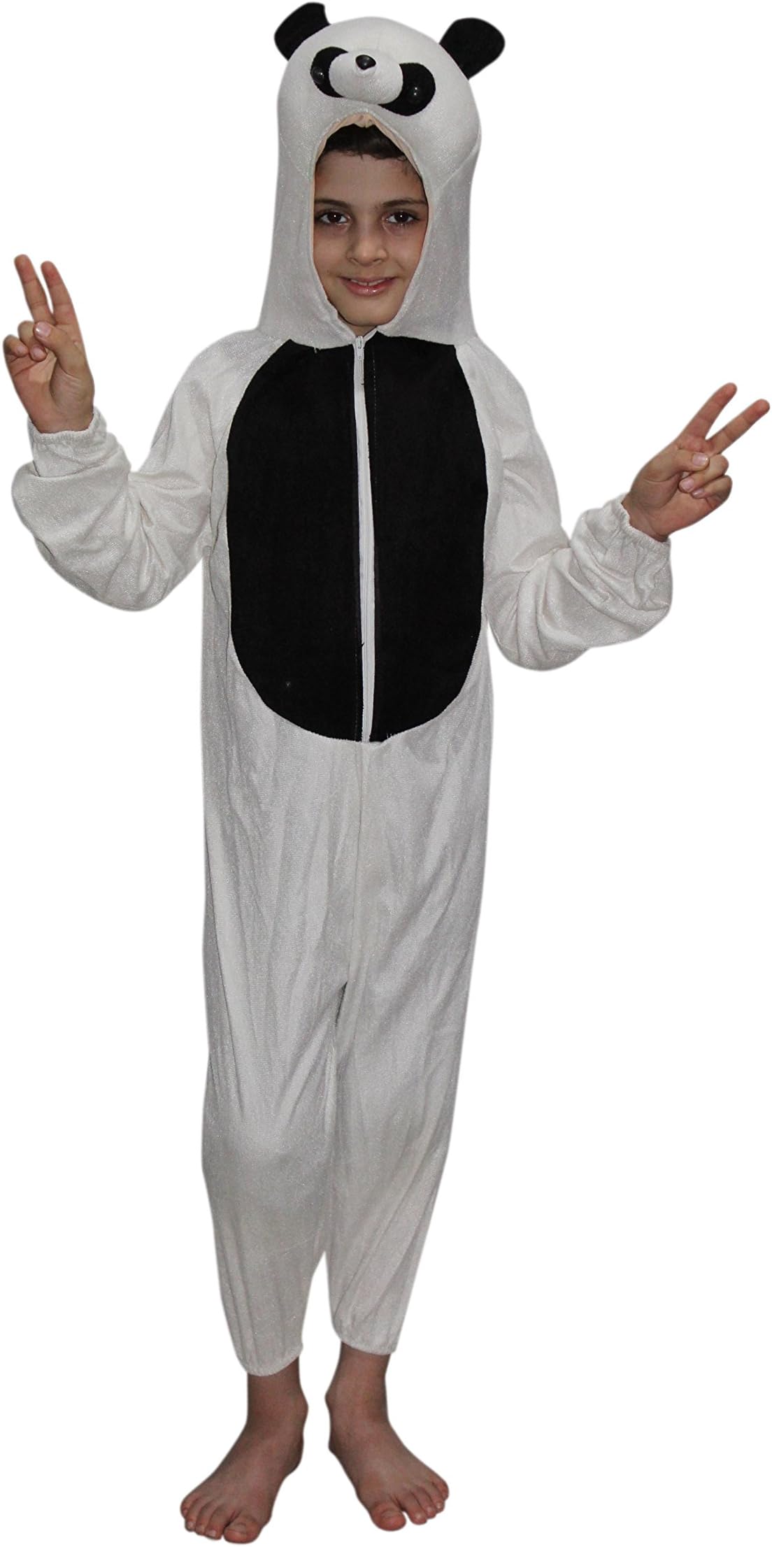 Kaku Fancy Dresses Fleece Panda/Polar Bear International Animal Costume For Kids - White & Black, 7-8 Years | Animal Fancy Dress For Boys & Girls