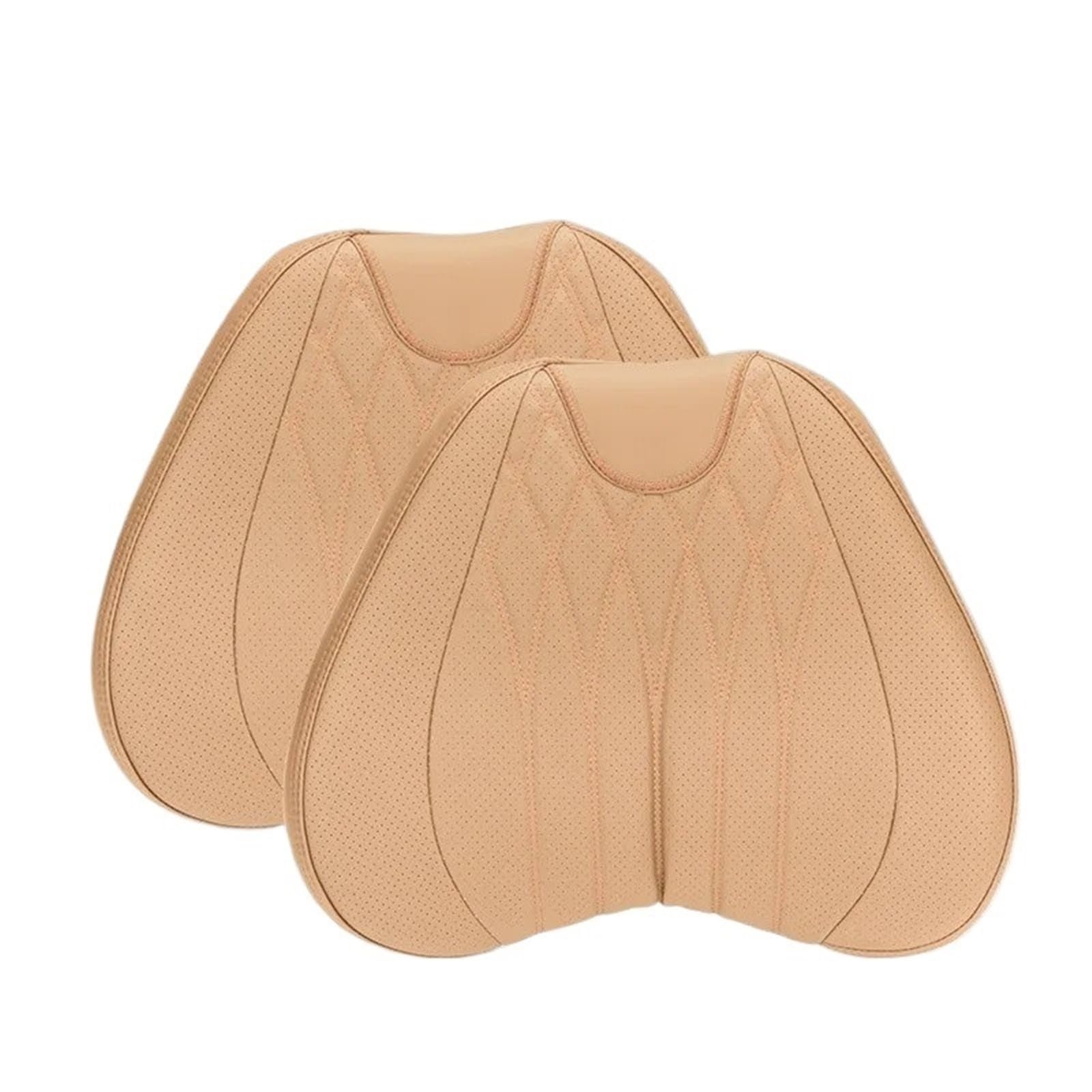 KAUWYEHD Car Seat Accessories Fit For BMW For Mercedes Nappa Leather Car Seat Cushion Lumbar Support Neck Pillow(Off-white b)