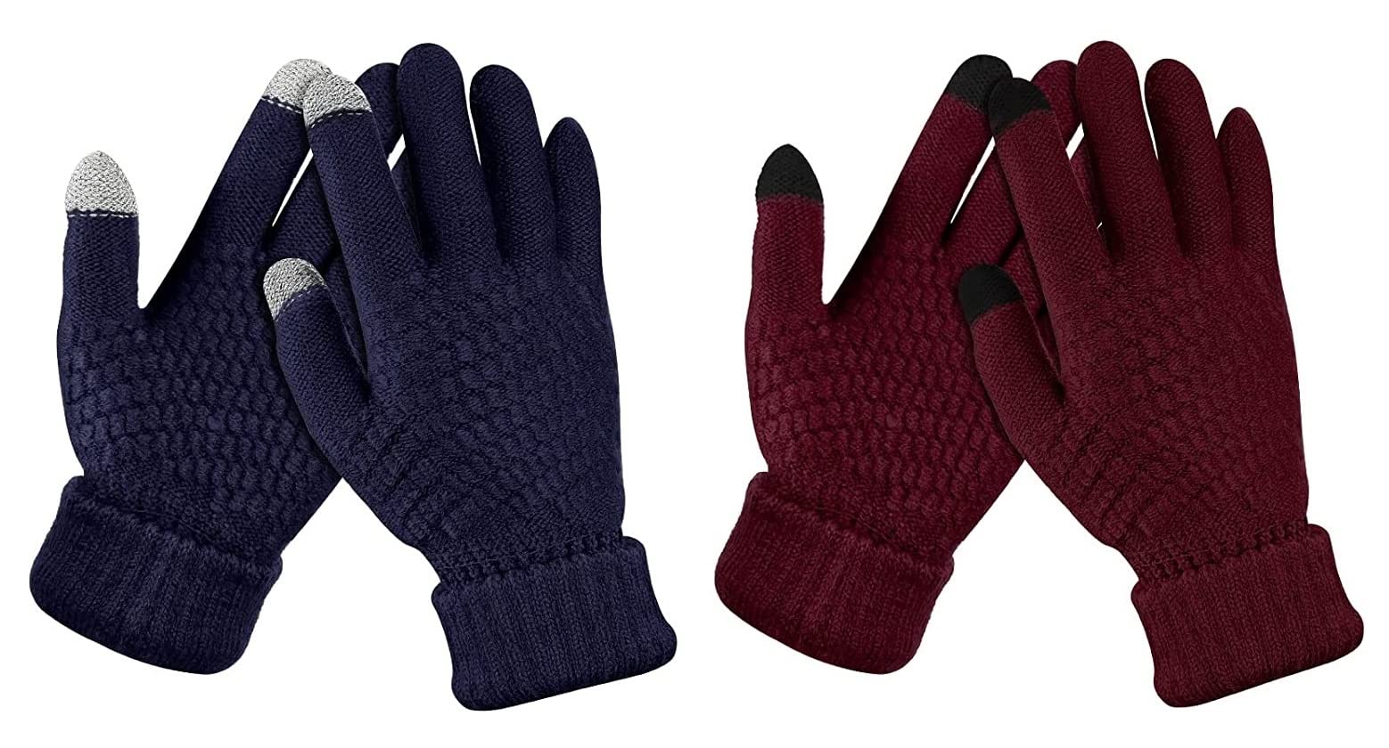 ANESHA Winter Gloves Women Cold Weather, Gloves for Women Wool Knitted Warm Lined, Gloves with Touch screen full Fingers Free Size Pack of 2 Multicolour-image-33