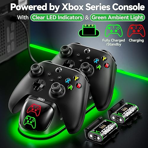 Miniatura 3 de OIVO - Cargador compatible con controles para Xbox One estación de carga doble con una banda LED indicadora una base para carga remota para Negro,