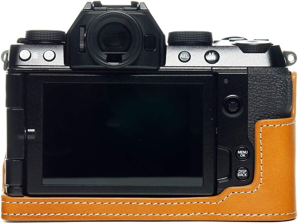 X-S10 Camera Case, BolinUS Handmade Genuine Real Leather Half Camera Case Bag Cover for Fujifilm Fuji X-S10 XS10 Camera Bottom Opening Version + Hand Strap (Yellow)