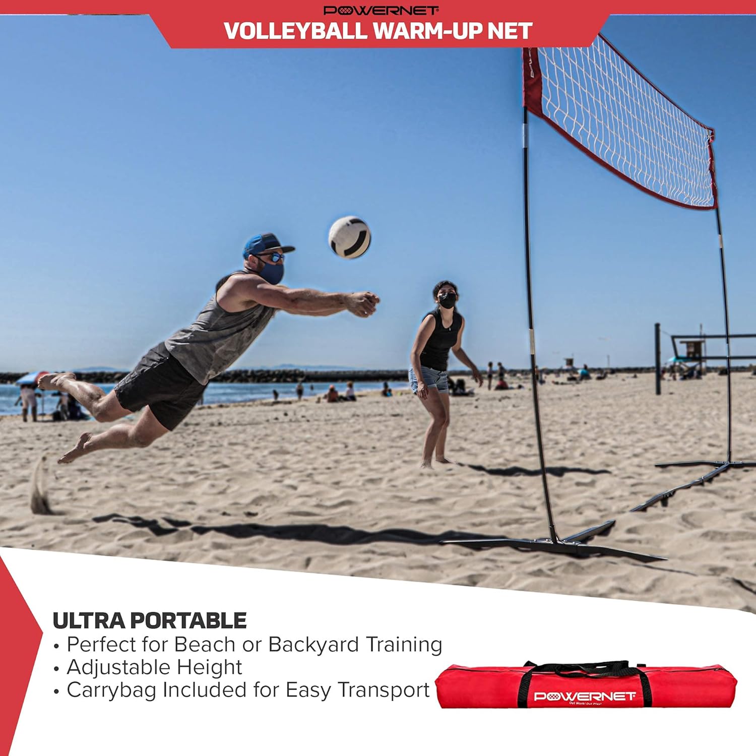 PowerNet Freestanding Volleyball Warm Up Net | Solo Trainer Bundle : Sports & Outdoors