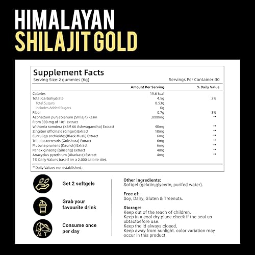 Miniatura 7 de Gomitas Shilajit del Himalaya con Ashwagandha y Gokshura  Más de 85 minerales traza y ácido fúlvico  Suplemento de micronutrientes orgánico sin OMG