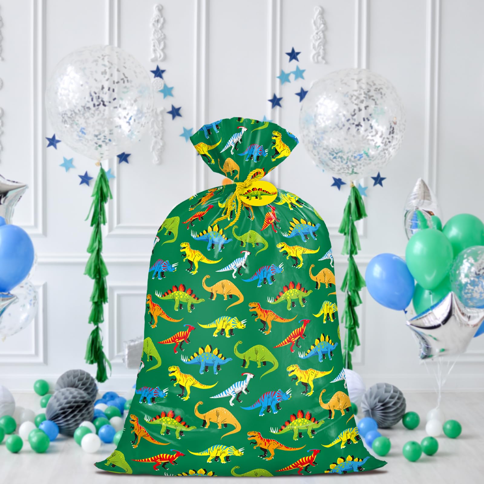 WRAPAHOLIC 56" Extra Large Dinosaur Gift Bag - Green Dinosaur Jumbo Bike Bag Gift Wrap for Girl Kids Boy Birthday, Baby Shower, Dino Party - 56" H x 36" W