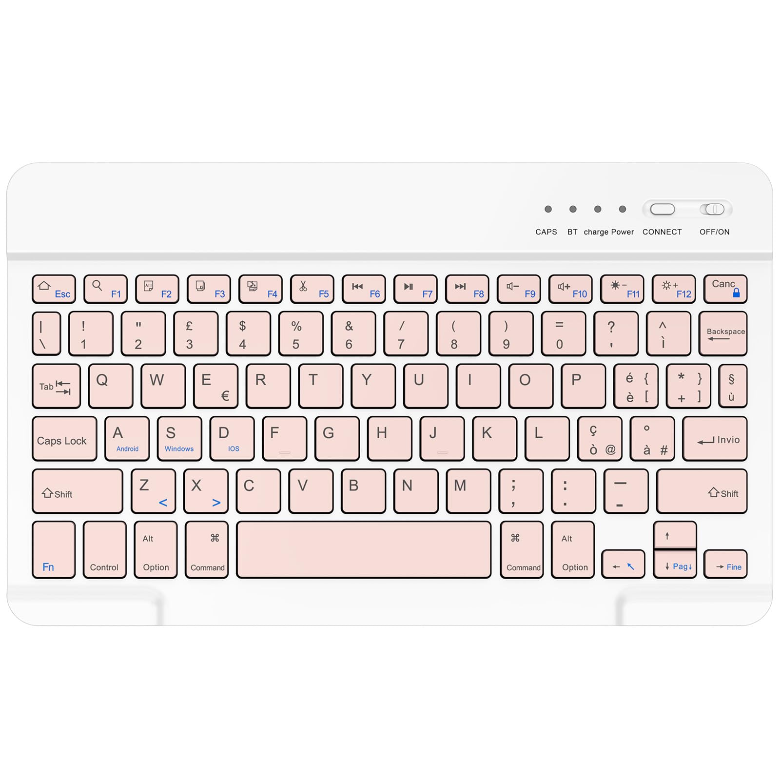 BQSS Tastiera Wireless, Layout Italiano QWERTY Tastiera Wireless Bluetooth Rechargeable, per Samsung/IOS/Android/Windows/Telefoni