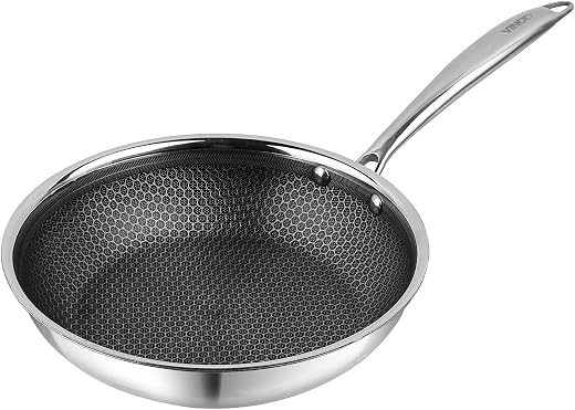 Vinod SAS Pro Platinum Triply Stainless Steel Hybrid Non Stick Frypan - 24 cm | Etched Hexa Design Stick-Resistant Surface...