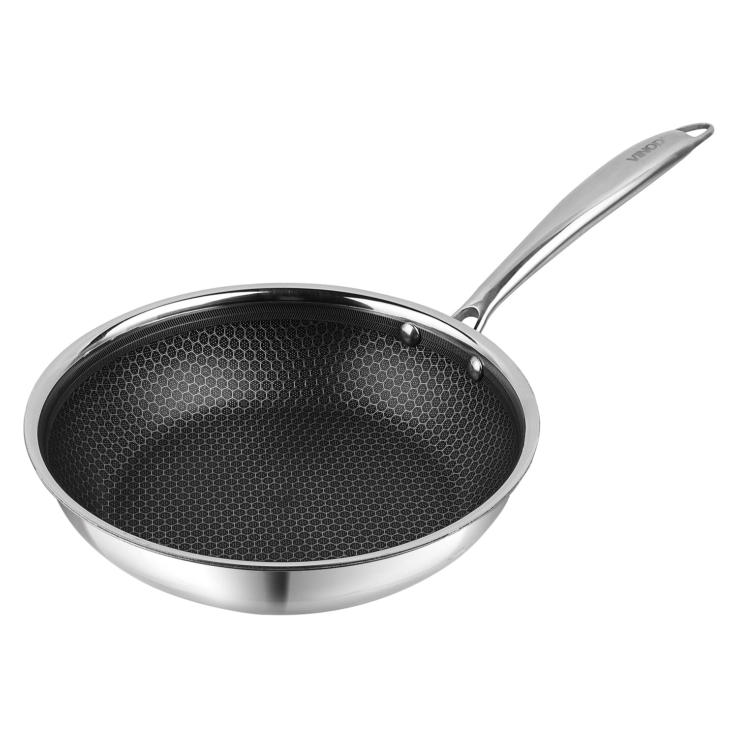Vinod Platinum X Triply SAS Pro Frying Pan – Honeycomb Non Stick Base 3-Ply Skillet Pan,Induction & Gas Stove Friendly Ideal for Shakshuka, Fry-Ups & Luqaimat Saute & Griddle Use