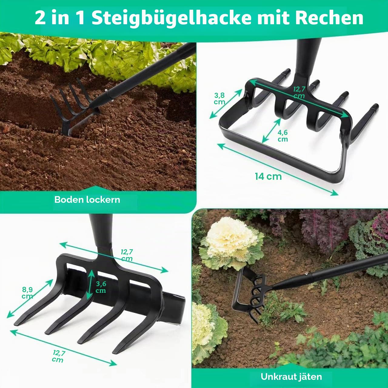Gartenhacken zum Unkrautjäten, Werkzeug für Hacken mit Halterung für Garten mit verstellbarem Ring, Langer Griff-157cm, verstellbar, zum Jäten