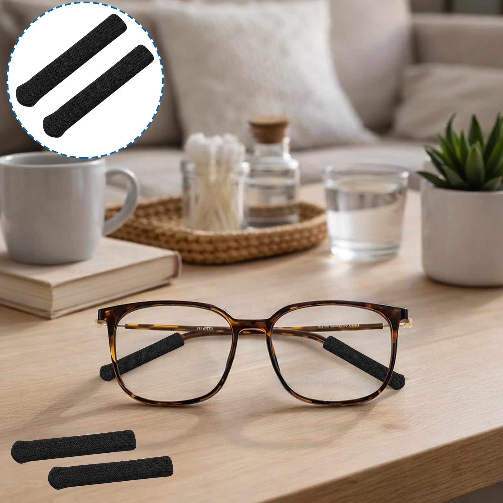 Juego de 10 fundas de algodón para patillas de gafas, cómodas gafas antideslizantes para deporte y uso diario, almohadillas y accesorios transpirables, color negro — view 7