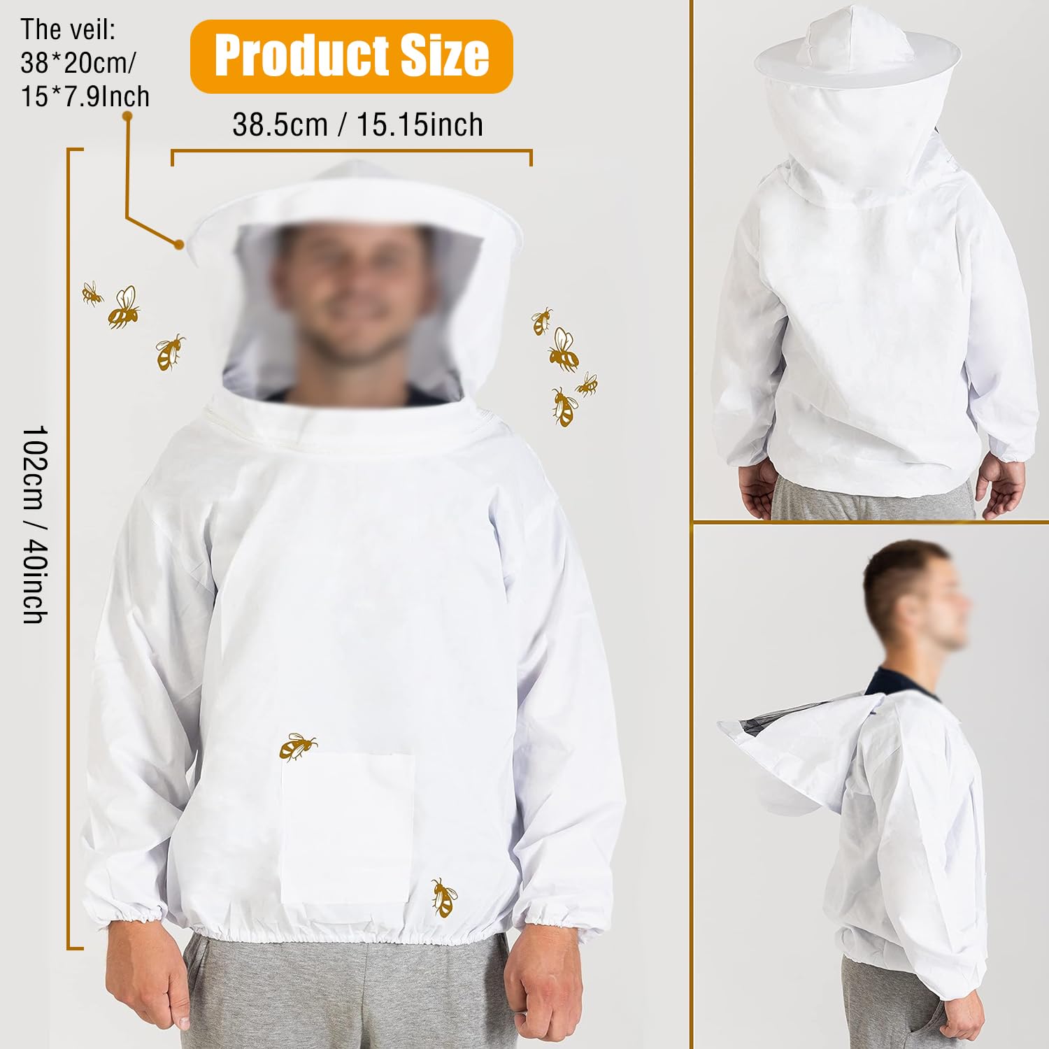 ZONSUSE Combinaison de Protection pour Apiculteur avec Gants, Lève-cadre et Grattoir à Crochet en J en Acier Inoxydable, Brosses de Ruche, Équipement Apicole Professionnel pour Jardin et Ranch