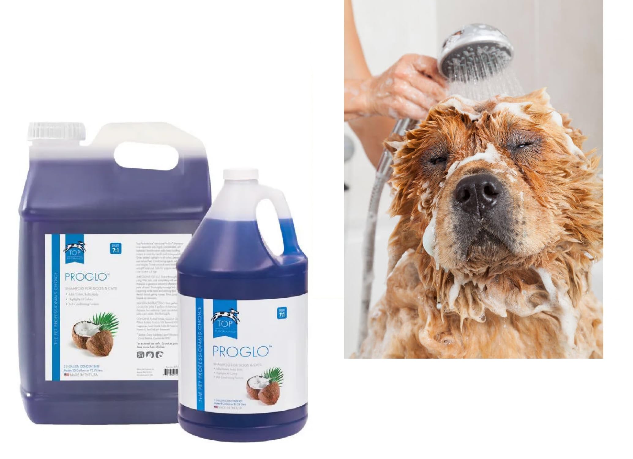 Pro Glo Professional Grooming Dog & Cat Shampoo Safe Protein Rich Formula 7:1 (2.5 Gallons)